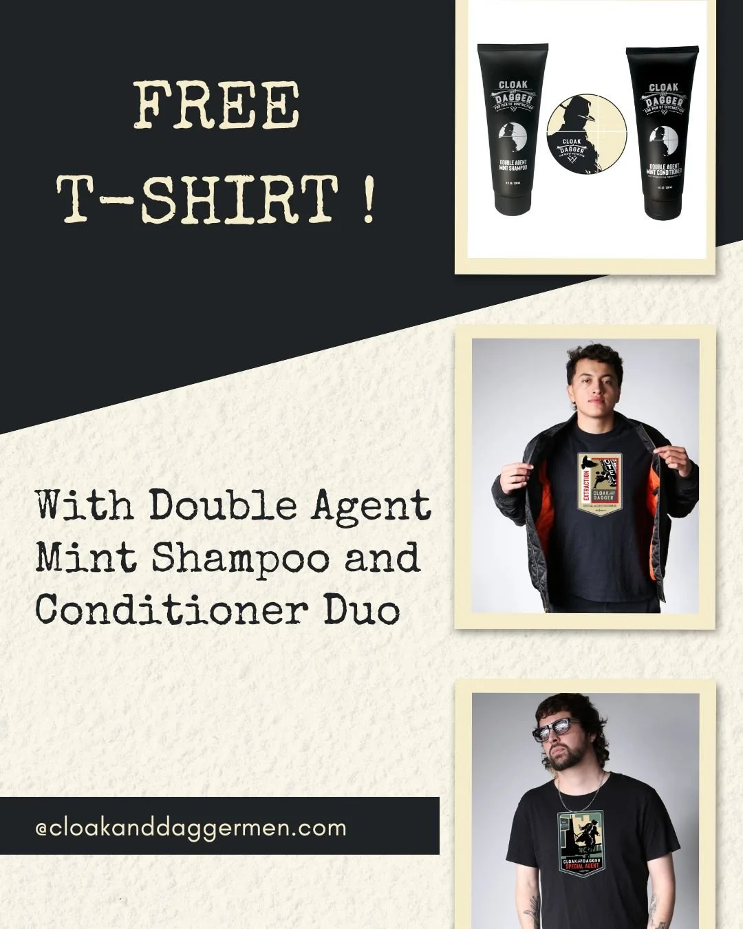 Free T-shirt with Double Agent Mint Shampoo and Conditioner Duo